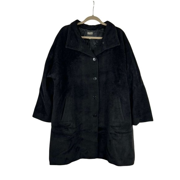 Hilary Radley Women's Size 12 Baby Alpaca Coat Black Button Front With Pockets - Picture 1 of 12